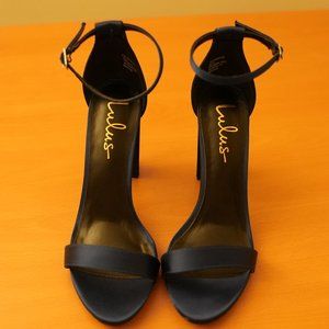 Lulu Taylor Navy Satin Ankle Strap Heels